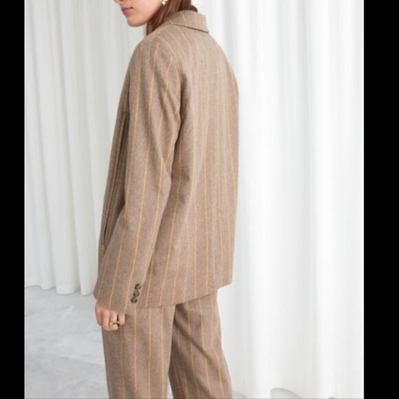 & Other Stories Tan Pinstripe Cape Blazer & Trouser Set Size 4 - Picture 2 of 16